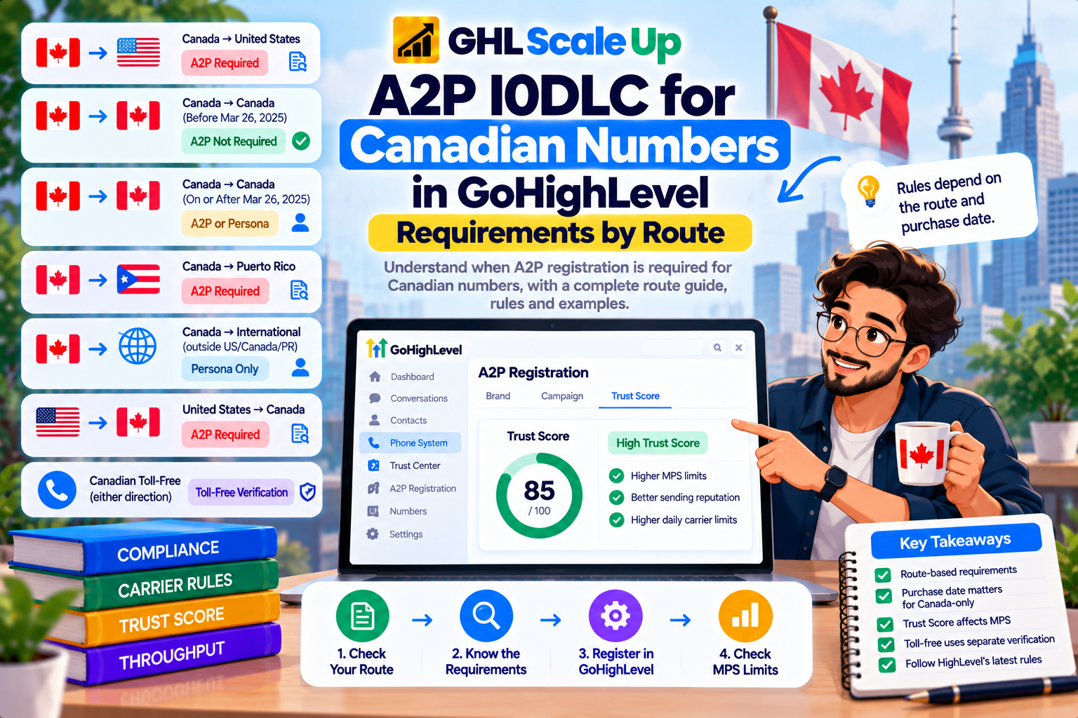 A2P 10DLC for Canadian Numbers in GoHighLevel: Decision matrix by route and purchase date, A2P vs Persona comparison, and requirements checklist