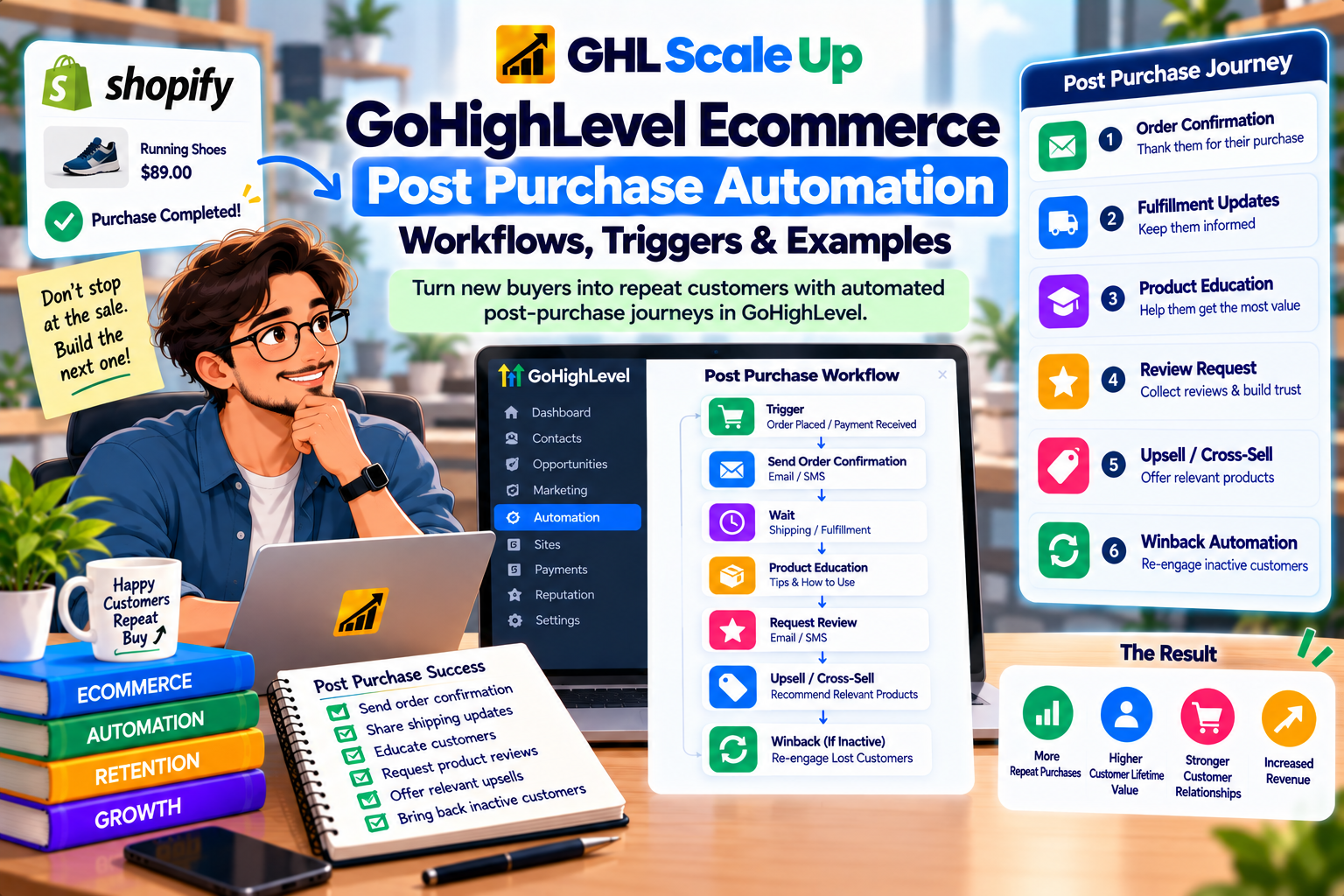 GoHighLevel Post Purchase Automation: Customer journey stages and workflow triggers