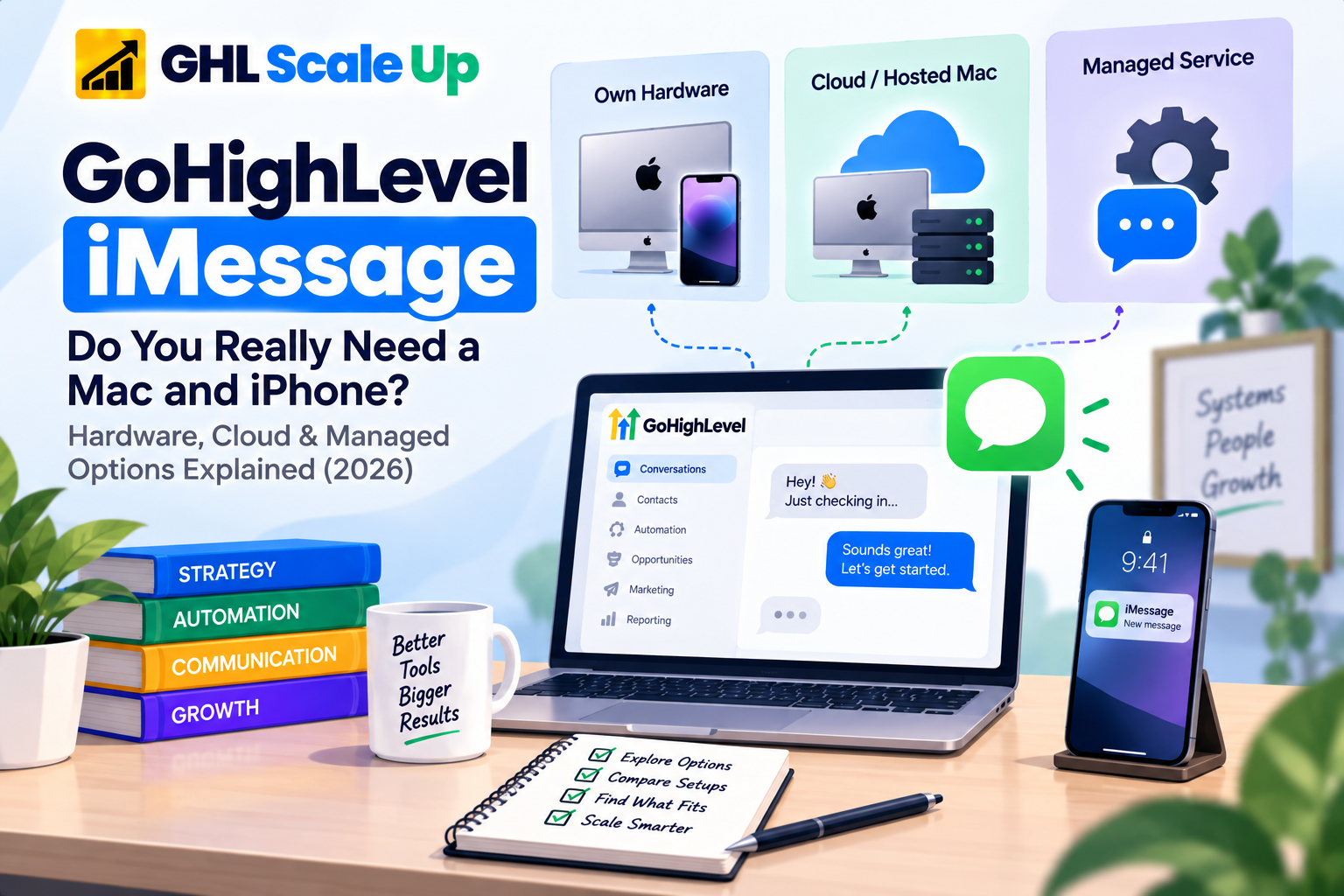 GoHighLevel iMessage: Hardware, cloud, and managed setup comparison for Mac and iPhone requirements