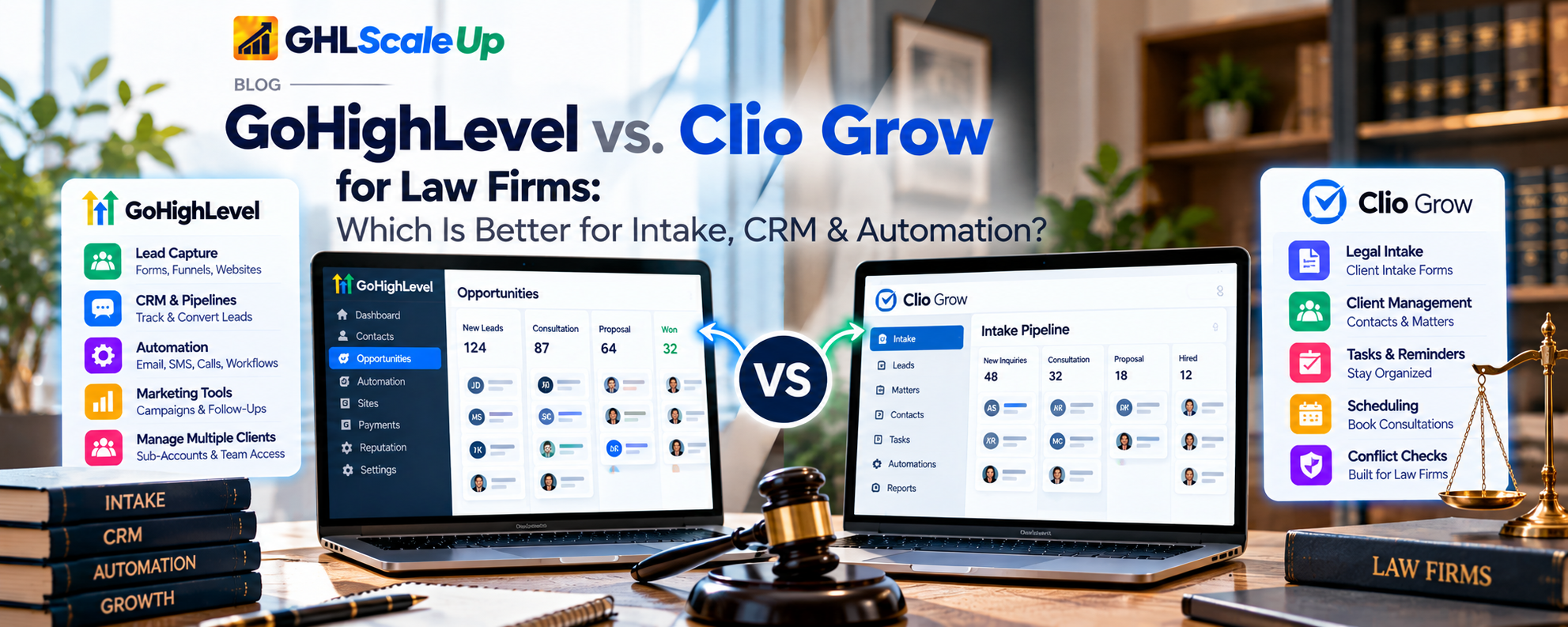 GoHighLevel vs Clio Grow for Law Firms: Side-by-side comparison of marketing automation and legal intake